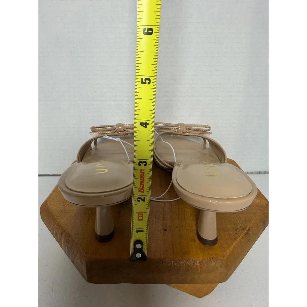 Unisa Nude Patent Bow Mule Heels Womens‎ 7.5M Slip On Kitten Heel Sandals NWOB
